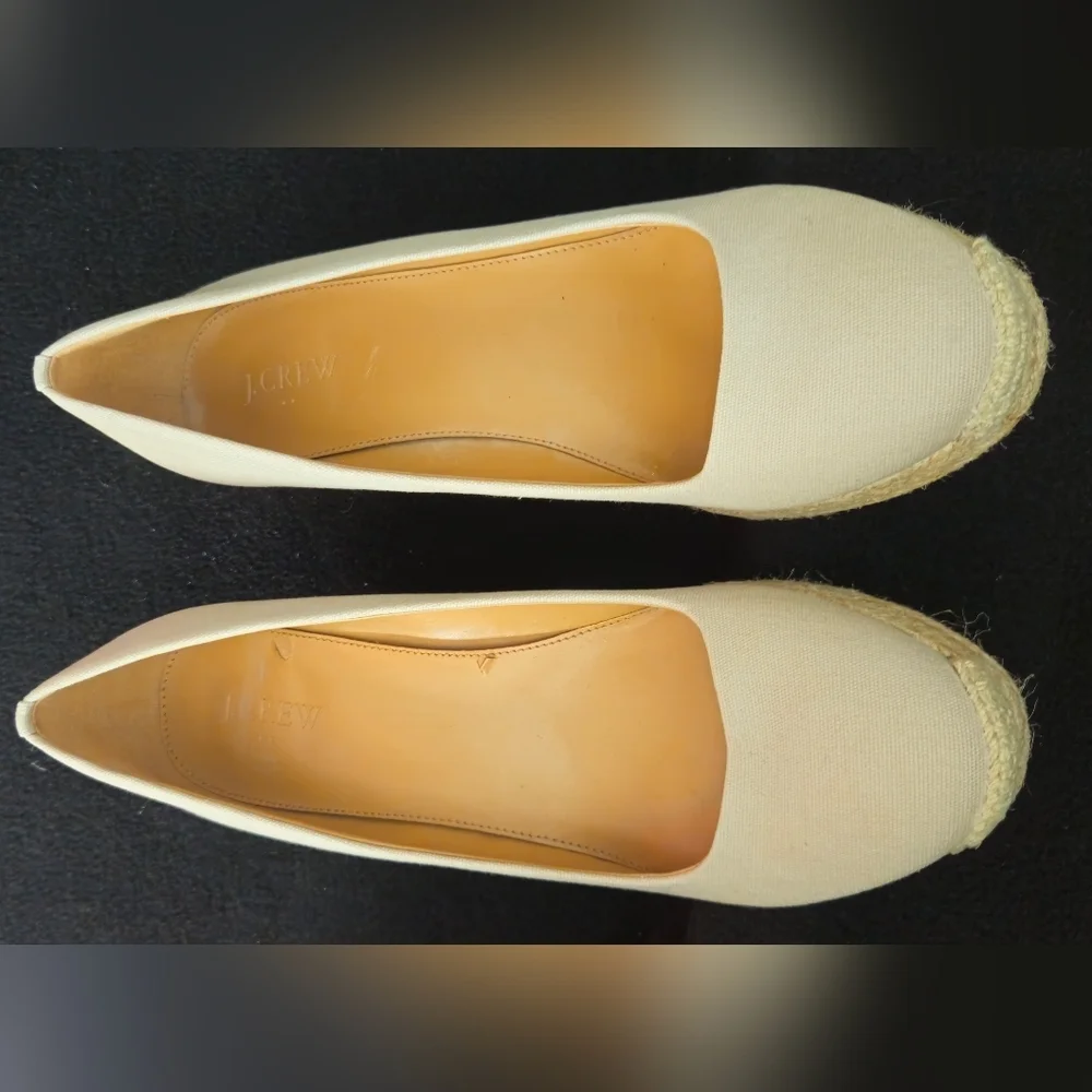 J. Crew Canvas Beige/Cream Espadrille Wedge Pumps - Size 10.5